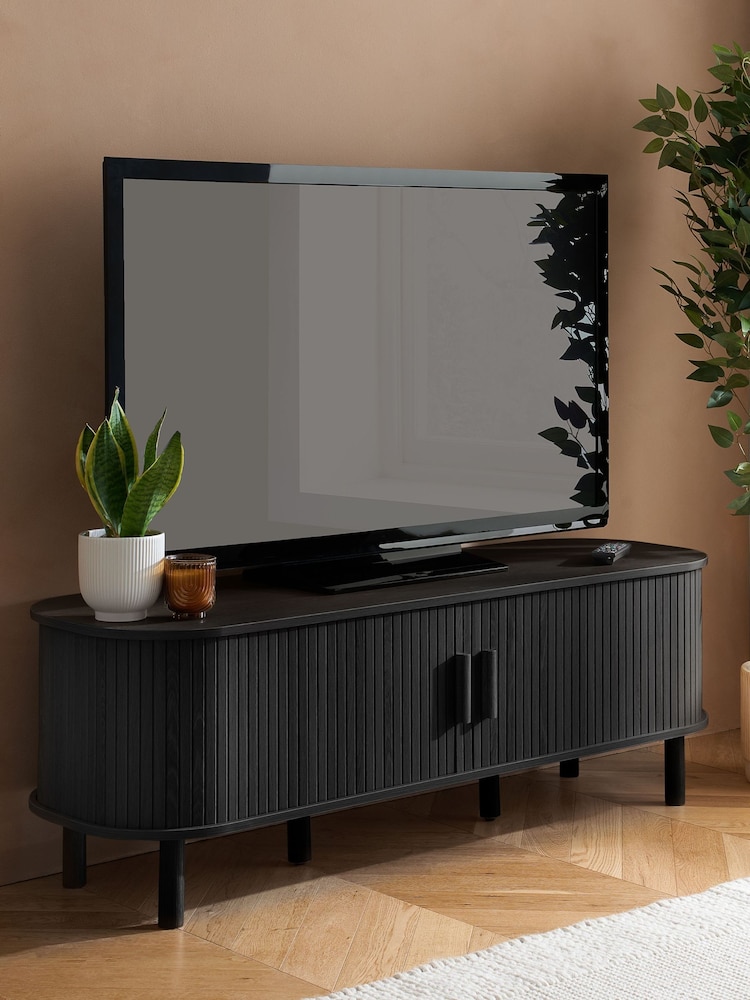 Birlea Black Effect Axel Small Fluted TV Unit - Image 1 of 9 Birlea Black Effect Axel Small Fluted TV Unit - Image 1 of 9