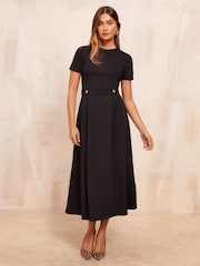 Friends Like These Black Petite Tab Detail Short Sleeve Midi Tailored Dress - Image 2 of 4