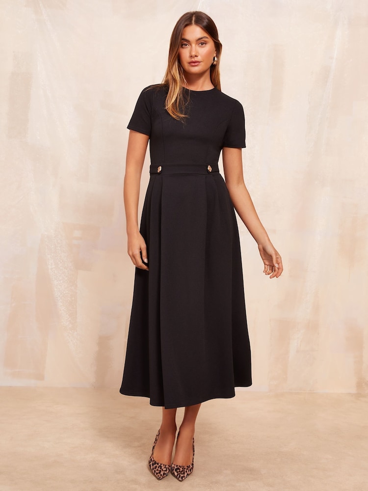Friends Like These Black Petite Tab Detail Short Sleeve Midi Tailored Dress - Image 2 of 4