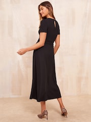 Friends Like These Black Petite Tab Detail Short Sleeve Midi Tailored Dress - Image 4 of 4
