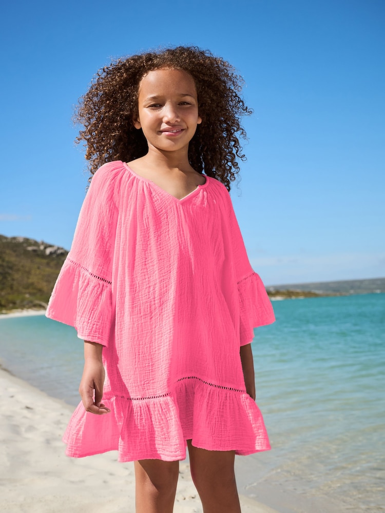 Pink 100% Cotton Beach Kaftan Dress (3-16yrs) - Image 1 of 1