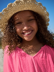Pink 100% Cotton Beach Kaftan Dress (3-16yrs) - Image 4 of 7
