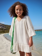 White 100% Cotton Beach Kaftan Dress (3-16yrs) - Image 1 of 7