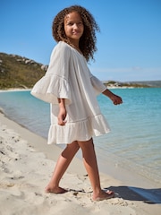 White 100% Cotton Beach Kaftan Dress (3-16yrs) - Image 3 of 7