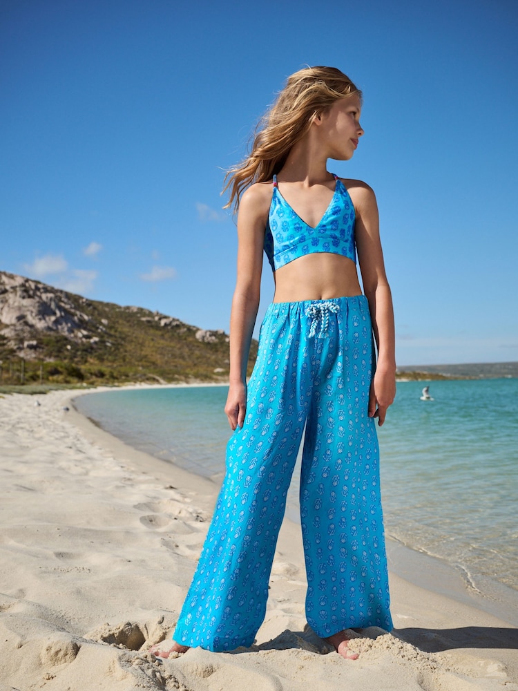 Blue Printed 100% Cotton Beach Trousers (3-16yrs) - Image 1 of 8