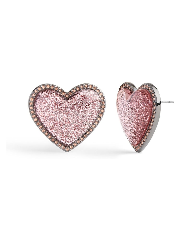 COACH Pink Glitter Bubble Heart Stud Earrings - Image 3 of 3