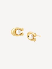 COACH Gold Tone Pearl Signature Stud Earrings - Image 2 of 4