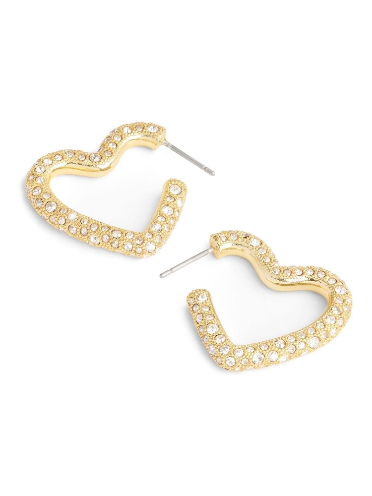 COACH Gold Tone Pavé Heart Hoop Earrings - Image 2 of 3 COACH Gold Tone Pavé Heart Hoop Earrings - Image 2 of 3