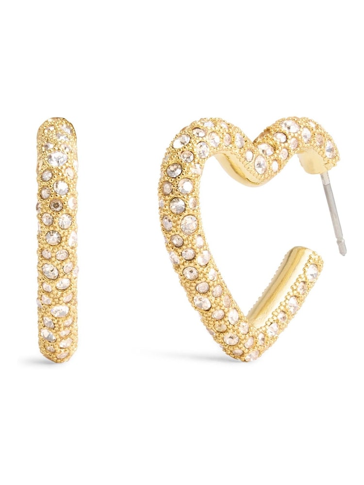 COACH Gold Tone Pavé Heart Hoop Earrings - Image 3 of 3 COACH Gold Tone Pavé Heart Hoop Earrings - Image 3 of 3