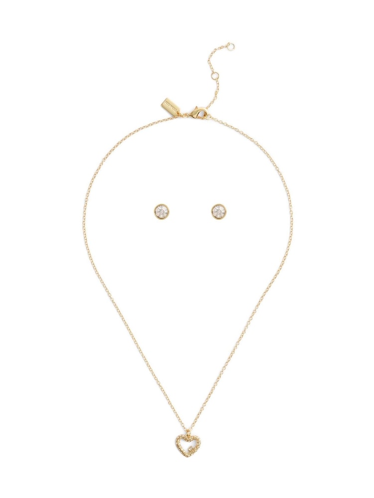 COACH Gold COACH Gold Tone Signature Pavé Heart Jewelry Set - Image 1 of 6