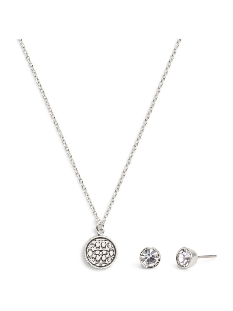 COACH Silver Tone Signature Quilted Coin Jewelry Set - Image 2 of 6