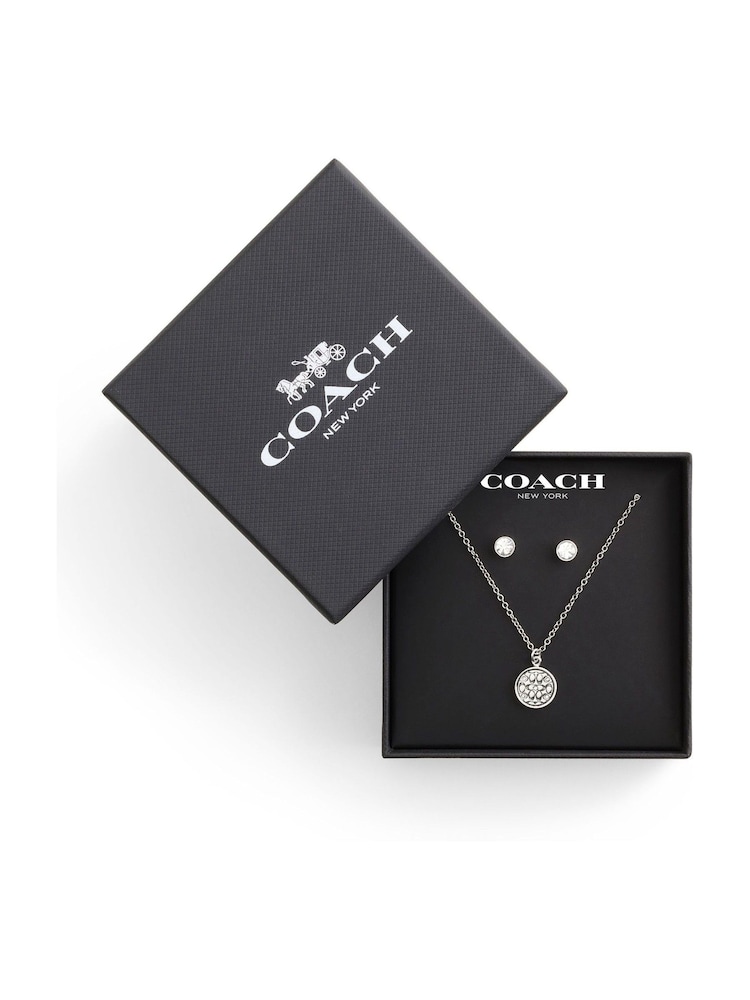COACH Silver Tone Signature Quilted Coin Jewelry Set - Image 6 of 6