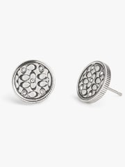 COACH Silver Tone Signature Quilted Coin Stud Earrings - Image 1 of 3