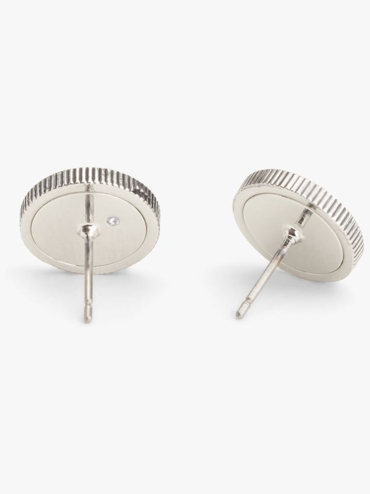 COACH Silver Tone Signature Quilted Coin Stud Earrings - Image 2 of 3 COACH Silver Tone Signature Quilted Coin Stud Earrings - Image 2 of 3