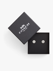 COACH Silver Tone Signature Quilted Coin Stud Earrings - Image 3 of 3