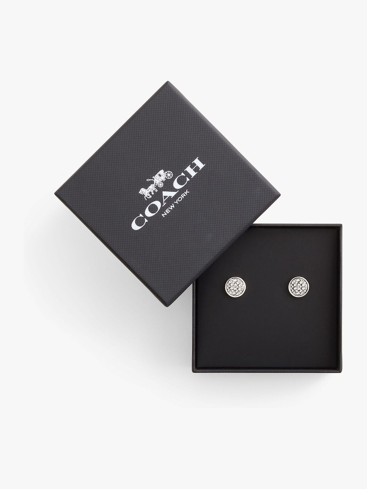COACH Silver Tone Signature Quilted Coin Stud Earrings - Image 3 of 3 COACH Silver Tone Signature Quilted Coin Stud Earrings - Image 3 of 3