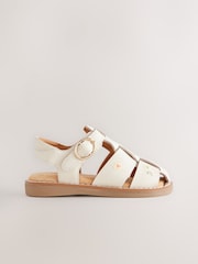 Neutral Embroidered Flower Leather Fisherman Sandals - Image 2 of 6