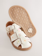 Neutral Embroidered Flower Leather Fisherman Sandals - Image 6 of 6