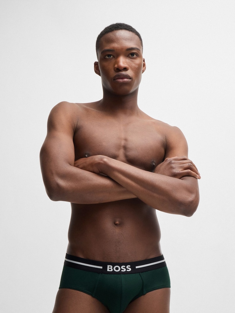 BOSS Green Logo Waistband Stretch Cotton Boxer Briefs 3 Pack - Image 1 of 7
