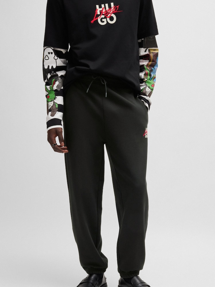HUGO Black Double Logo 100% Cotton Terry Tracksuit Bottoms - Image 1 of 6