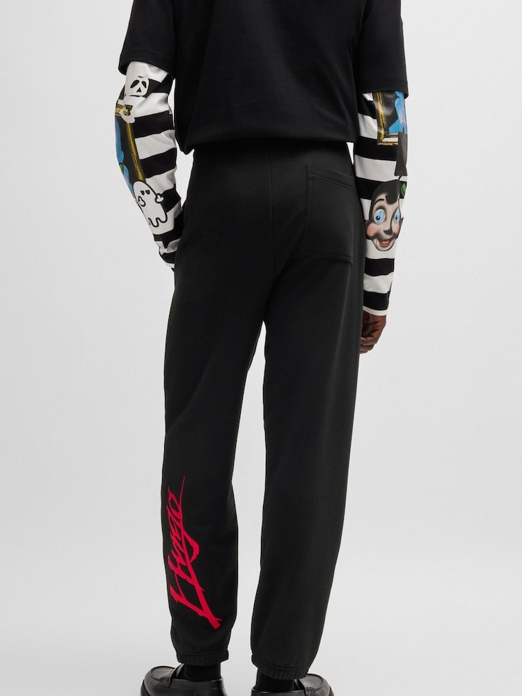 HUGO Black Double Logo 100% Cotton Terry Tracksuit Bottoms - Image 2 of 6 HUGO Black Double Logo 100% Cotton Terry Tracksuit Bottoms - Image 2 of 6
