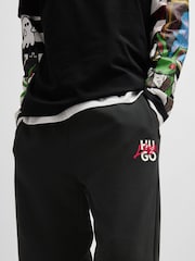 HUGO Black Double Logo 100% Cotton Terry Tracksuit Bottoms - Image 4 of 6