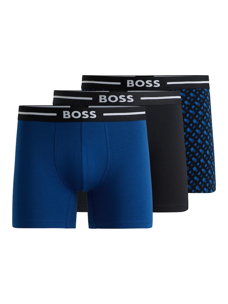 BOSS Blue Logo Waistband Boxer Briefs Stretch Cotton 3 Pack - Image 1 of 7