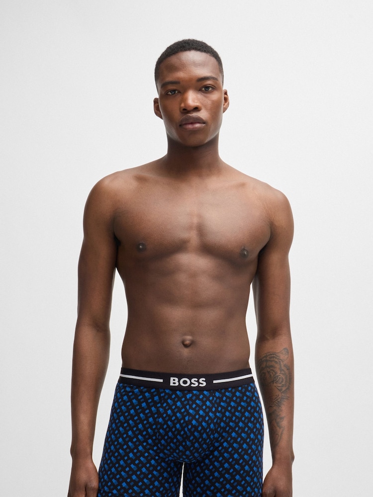 BOSS Blue Logo Waistband Boxer Briefs Stretch Cotton 3 Pack - Image 2 of 7
