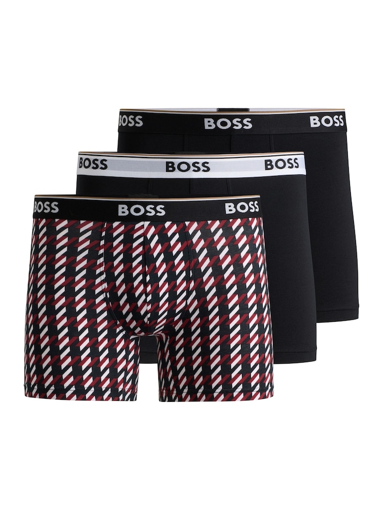 BOSS Black Logo Stretch Cotton Waistband Boxer Briefs 3 Pack - Image 1 of 7