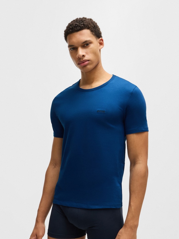 BOSS Blue 100% Cotton Embroidered Logo Underwear T-Shirts 3 Pack - Image 4 of 5