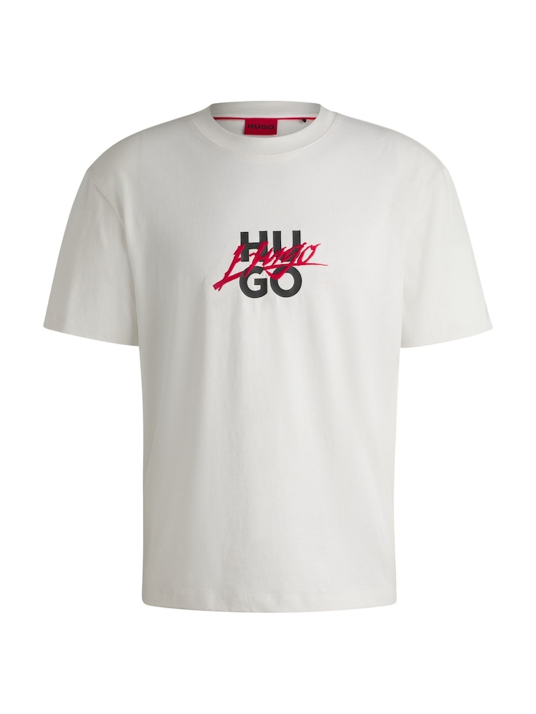 HUGO Natural Double Logo 100% Cotton T-Shirt - Image 5 of 5 HUGO Natural Double Logo 100% Cotton T-Shirt - Image 5 of 5