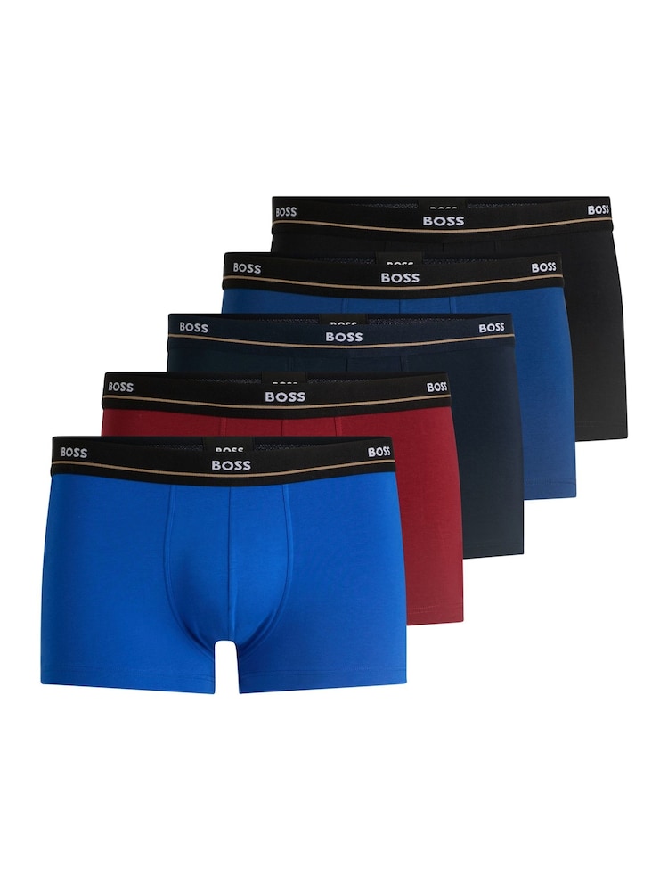 BOSS Blue Five Pack of Logo Waistband Trunks in Stretch Cotton - Image 1 of 7