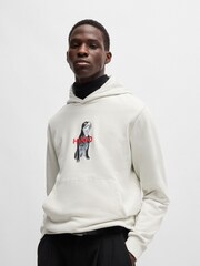 HUGO Grey Animal Print Graphic Hoodie in 100% Cotton Terry - Image 1 of 5
