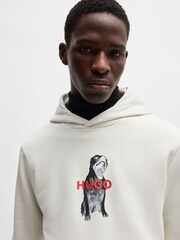 HUGO Grey Animal Print Graphic Hoodie in 100% Cotton Terry - Image 4 of 5