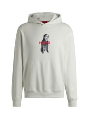 HUGO Grey Animal Print Graphic Hoodie in 100% Cotton Terry - Image 5 of 5