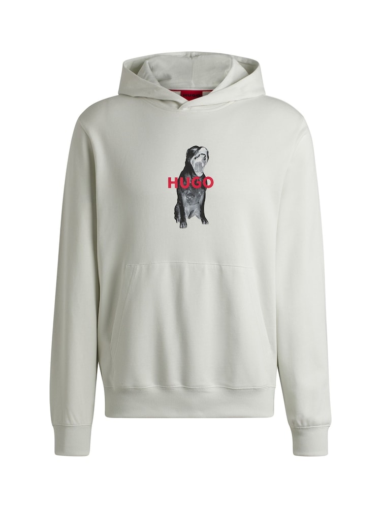 HUGO Grey Animal Print Graphic Hoodie in 100% Cotton Terry - Image 5 of 5
