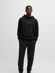 HUGO Black Logo Print Hoodie in 100% Cotton Terry - Image 1 of 5