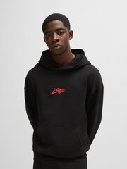 HUGO Black Logo Print Hoodie in 100% Cotton Terry - Image 2 of 5