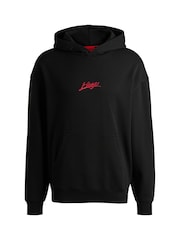 HUGO Black Logo Print Hoodie in 100% Cotton Terry - Image 5 of 5