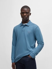 BOSS Blue Slim Fit Logo Patch Stretch Cotton Polo Shirt - Image 1 of 5