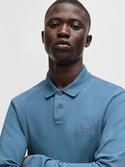 BOSS Blue Slim Fit Logo Patch Stretch Cotton Polo Shirt - Image 4 of 5