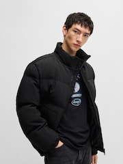 HUGO Black Logo Label Puffer Jacket With Water Repellent Finish - Image 4 of 6