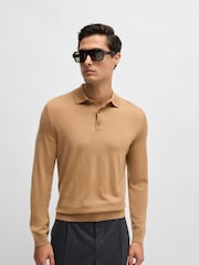 BOSS Natural Virgin Wool Kniited Polo Shirt - Image 1 of 5
