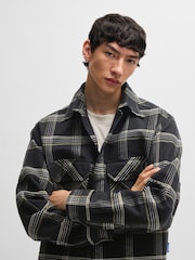 HUGO Black Oversized Fit Checked 100% Cotton Shirt - Image 4 of 6