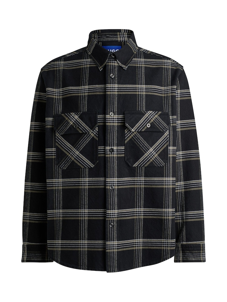 HUGO Black Oversized Fit Checked 100% Cotton Shirt - Image 6 of 6