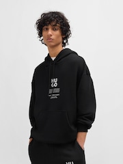 HUGO Black Cotton Blend Hoodie With Flame Floral Artwork - Image 1 of 5