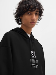 HUGO Black Cotton Blend Hoodie With Flame Floral Artwork - Image 3 of 5