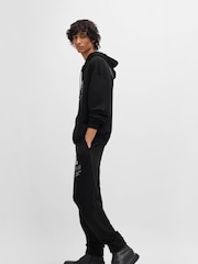 HUGO Black Cotton Blend Hoodie With Flame Floral Artwork - Image 4 of 5