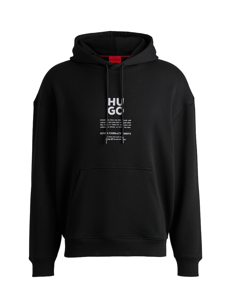 HUGO Black Cotton Blend Hoodie With Flame Floral Artwork - Image 5 of 5