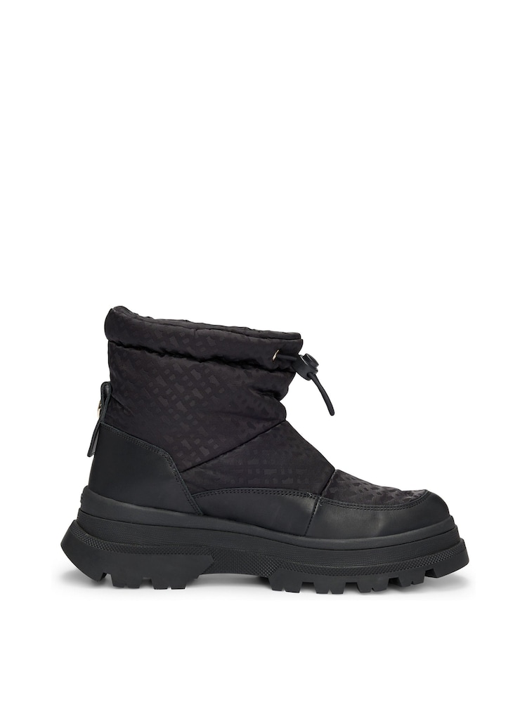BOSS Black Leather Trim Boots With Monogram Pattern - Image 1 of 3